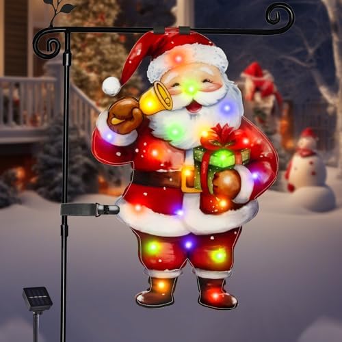 28x40 Lighted Christmas Santa Garden Flag, 8 Modes Solar LED by Bringingjoytoyourhomelife