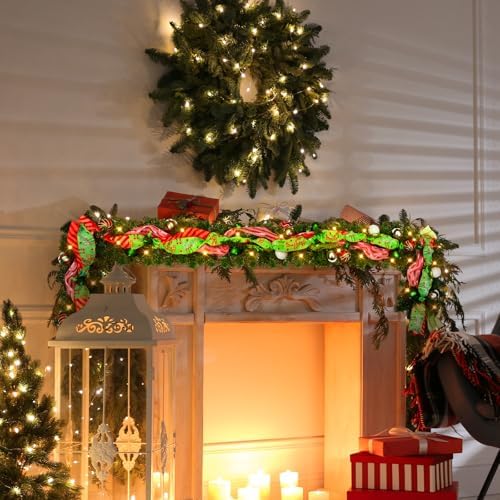 Thiccywoov 6 ft LED Prelit Christmas Pine Garland with Balls for Mantel - Image 4