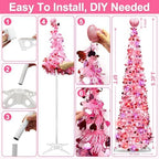 Valentines Day Decorations 5Ft Pink Valentines Christmas Tree with Lights Timer Battery Operated Pop Up Artificial Tree with Heart Ornaments, Heart Topper Decorations for Indoor Home Outdoor Office - Image 6