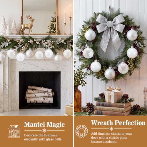 Seenelling 12 Pcs Christmas Glass Ball Ornaments 3.15 Inch, White - Image 6