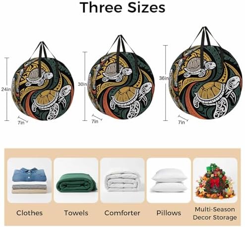 24 Inch Round Storage Bag 1 Pack,Polynesia Sea Turtle Waterproof Wreath Storage Container with Handles&Zipper Traditional Tribe Ocean Life Closet Organizer Bags Garland Box - Image 7
