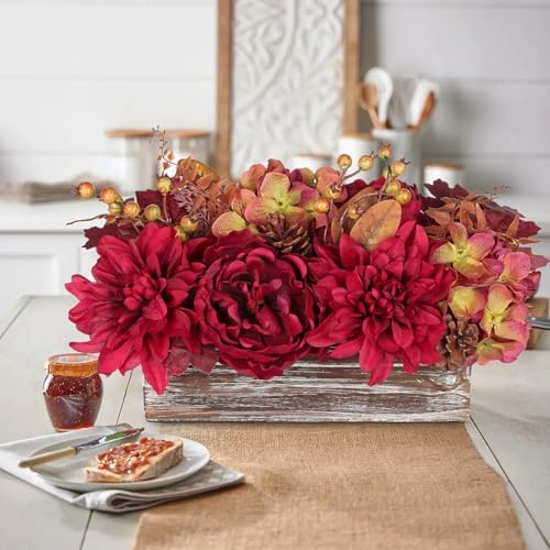 DILATATA Fall Decor Autumn Harvest Floral Centerpiece with Artificial Peony Chrysanthemum Hydrangea Flowers Berries Arrangement for Thanksgiving Party Mantel Fall Decor - Image 4