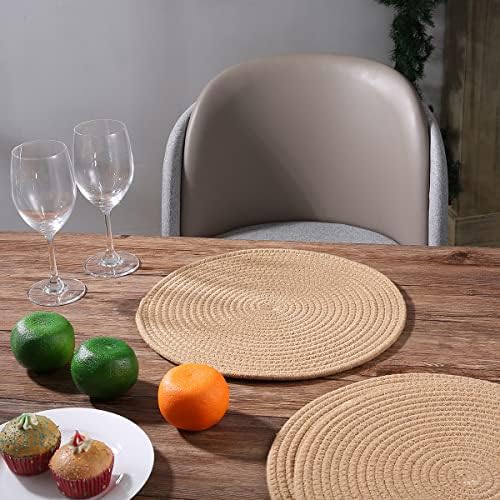 Jute Woven Placemats Set of 6, Round Braided Tablemats 13.8 inch Natural Jute Plat Chargers Handmade Woven Placemats Heat Resistant Non-Slip Potholder for Table Decoration - Image 5