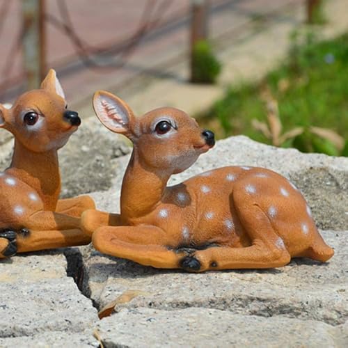 Cyrank Sika Deer Ornaments, 2pcs Sika Deer Statue Sculpture Ornaments Garden Sculpture Statue Garden Art Outdoor for Fall Winter Decor - Image 7