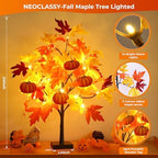 Fall Décor 2 Pack 24 Inch Fall Maple Tree with 48 LEDs Battery Operated Fall Lights with 8 PCS Pumpkin Wooden Hanging Ornaments Artificial Tree for Fall Thanksgiving Home Table Decorations - Image 4