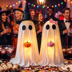 Halloween Decorations Indoor 2 Pack - Cute Light Up Spooky Ghost Outdoor Decor, Lighted Halloween Ghost with Witch Hat & Pumpkin for Table Mantal Entryway Fireplace Porch Party Home Yard Centerpiece - Image 2
