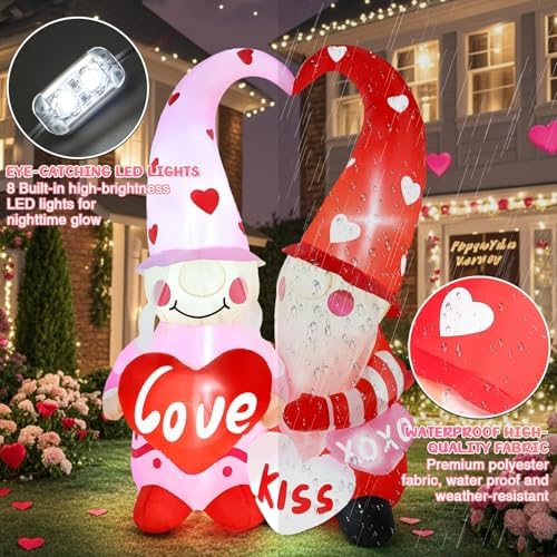 6FT Valentine’s Day Inflatable Outdoor Decorations Romantic Couple Gnomes with Heart “Love” & “Kiss” LED Lights Blow Up Lawn Ornament Wedding Anniversary Engagement Party Decor for Yard Garden Indoor - Image 3
