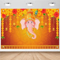 Avezano Indian Pooja Traditional Backdrop Indian Religious Festival Marigold Banner Orange Flower Marriage Hindu Curtain Bridal Shower Wedding Party Decorations Banner (8x6ft) by AVEZANO