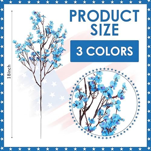 Lyrow 48 Pcs Red White Blue Patriotic Artificial Flowers Pick Stems - Image 2