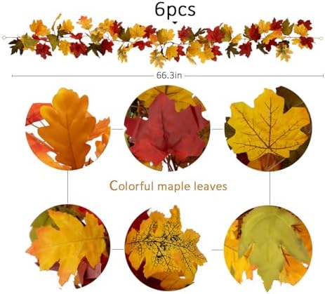 PARTY JOY 6PCS Orange Leaf Garland, 5.6Ft Halloween Garland Artificial Maple Leaf Autumn Hanging Fall Vines Thanksgiving Decorations Fall Decor - Image 3