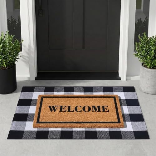 Homydecor Buffalo Plaid Rug and Coir Welcome Doormat Set for Front Porch - Image 7