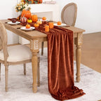 DeZerlor 3pcs Terracotta Fall Velvet Table Runner 20 x 120 Inch - Image 4