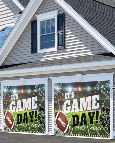 Football Themed Garage Door Cover Banner Decorations, Football Field Outdoor Single Car Garage Door Murals Buddy Decorations 8 X 7 Ft - Image 3