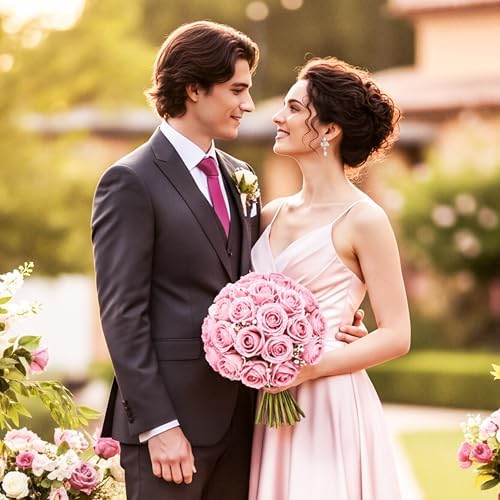 Auihiay 104PCS Pink Roses, Realistic Silk Velvet Pink Artificial Flowers - Image 4