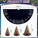 48inch Christmas Tree Skirt Navy Blue Luxury Velvet Plush Fur Skirts Baroque Tree Skirts with Gold Embroidered Pearls and Crystals Xmas Velvet Trees Skirt for Christmas Holiday Party Home Decorations - Image 2