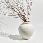 LB2 White Ceramic Large Vase, 11.8" Tall Zen Style, Terra Cotta Pitcher, Distressed Farmhouse Decor, Pottery Decorative Flower for Home Decor (C - White 11.8") - Image 3
