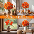 Tigeen 12 Pcs Day of the Dead Marigold Flowers, Orange - Image 6