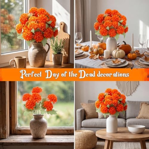 Tigeen 12 Pcs Day of the Dead Marigold Flowers, Orange - Image 6