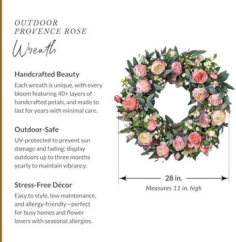 Balsam Hill Outdoor Provence Rose Spring & Summer Wreath - 28" Premium UV-Protected Floral Door Wreath for Front Door, Patio, & Garden - Image 3