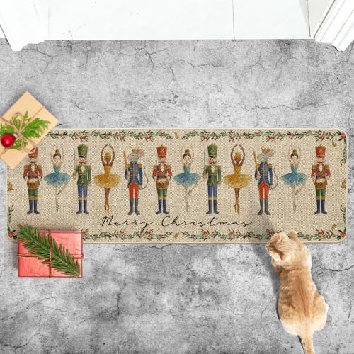 Artoid Mode Watercolor Nutcrackers Merry Christmas Welcome Decorative Doormat, Seasonal Winter Low-Profile Rug Runner Mat for Indoor Outdoor 24x72 Inch - Image 5