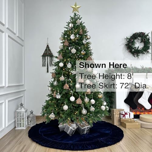 72-Inch Ruffled Velvet Christmas Tree Skirt, Navy Blue - Image 2