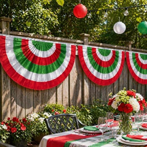 4Pack 2x4ft Christmas Bunting Flags Red White Green Pleated Fan Flag Bunting for Xmas Holiday Outside Garden Porch Decor - Image 4
