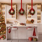 6 Pack Small Christmas Velvet Cabinets Wreaths with Ribbon Bell - Image 5