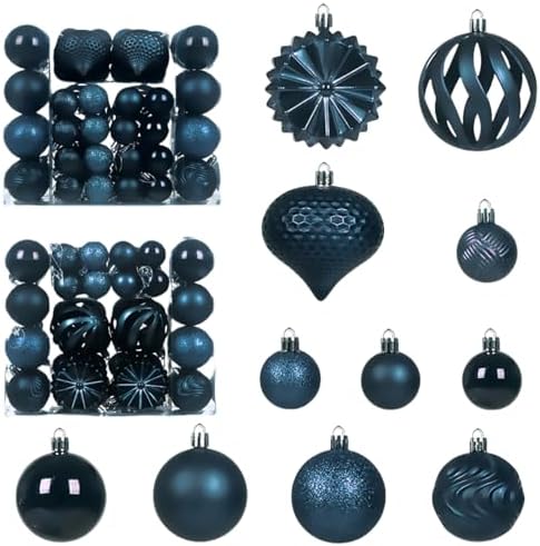 Christmas Tree Balls Ornaments Set, 48 Pcs Shatterproof Plastic Decorative Baubles Shiny Hanging Ball Ornaments for Xmas Tree Holiday Party Wedding Decoration, Dark Blue by Unknown
