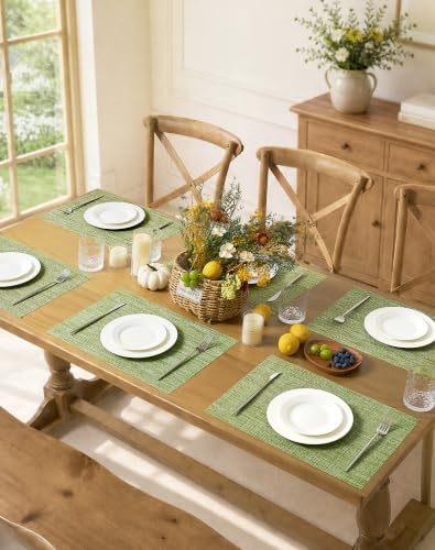 Leetaltree Bean Green Woven Placemats Set of 24 - Heat Resistant Non-Slip Place Mats for Dining Table, Washable Durable PVC Table Mats(Bean Green, 24) - Image 3