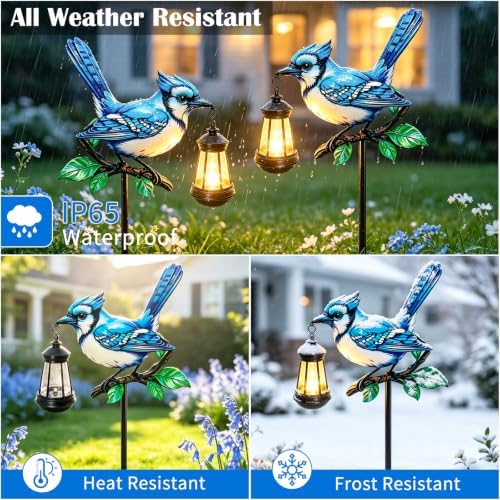 2 Pack Bule Jay Solar Lights Outdoor 31.5in Bule Bird Decor Garden Stakes - Image 4