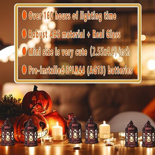 12-Pcs Mini Lanterns, Small Candle Lanterns Decorative, LED Tea Light Lantern Ramadan Decorations, Hanging Lantern, Centerpiece for Wedding Table, Battery Included(Rose Gold) - Image 6