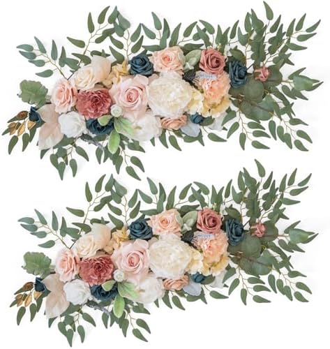 TINGE TIME Dusty Rose & Navy Blue Flower Garlands, 2 PCS Artificial Eucalyptus Arch Flowers, Handcraft Artificial Rose Garlands for Arch Wedding Sweetheart Table Ceremony Backdrop Decorations for Home by TINGETIME