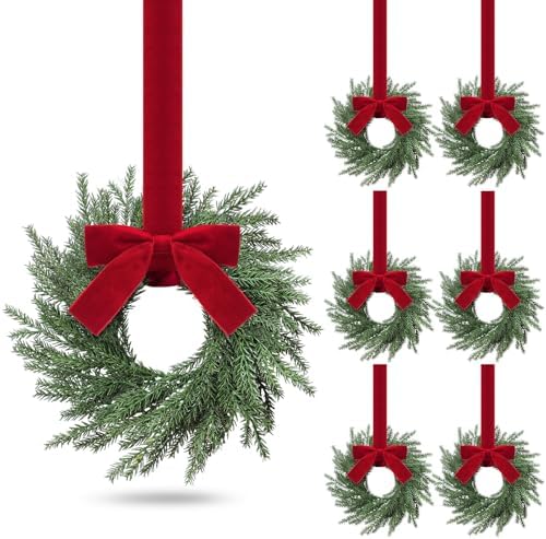 6 Pcs Christmas Small Norfolk Wreaths 12.6 Inch Xmas Pine Wreaths by Luinabio