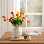 Ceramic Flower Vase, Rustic Farmhouse Decorative Vase Pottery Pampas Grass Vases for Home Decor Table Living Room Entryway Mantel Bookshelf Bedroom Bathroom Kitchen - 6.7" D - Image 6