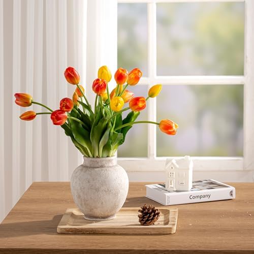 Ceramic Flower Vase, Rustic Farmhouse Decorative Vase Pottery Pampas Grass Vases for Home Decor Table Living Room Entryway Mantel Bookshelf Bedroom Bathroom Kitchen - 6.7" D - Image 6