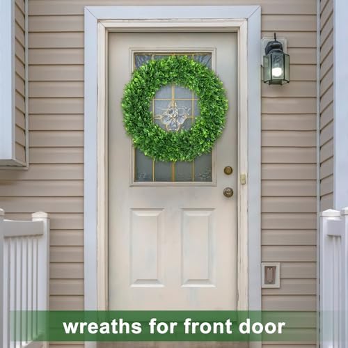 Green Boxwood Wreaths for Front Door Realistic 22Inch All Season Eucalyptus - Image 5