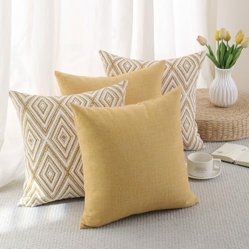 HPUK Throw Pillow Covers 18x18, 4 Pack, Ochre Textured Couch Pillow Covers - Image 3