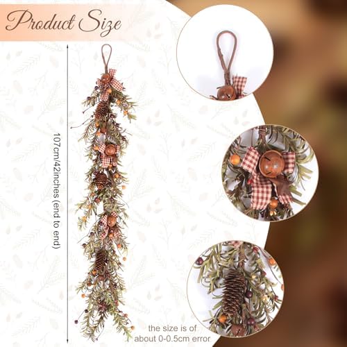 Yinder 42 Inch Rustic Christmas Garland, Artificial Pine Pip Berry Decor - Image 2
