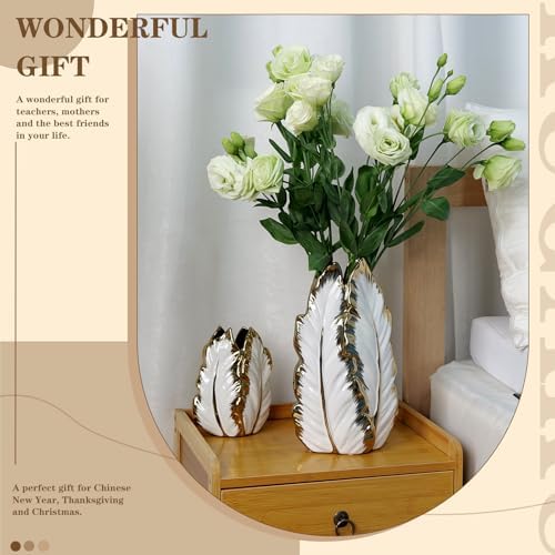 White and Gold Ceramic Vase for Home Decor Modern Decorative Vase 10.7in - Image 4