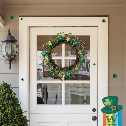 Glitzhome 20" St.Patrick's Shamrock Berry Wreath, Artificial Wreaths Garland for Holiday Front Door Wall Window Party Decor - Image 7
