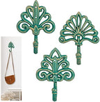 Sungmor Set of 3 Decorative Cast Iron Wall Hooks – Vintage Ornate Design with Antique Teal Finish – Heavy Duty Rustic Wall Hangers for Entryway, Bathroom, Kitchen, or Bedroom Decor - Image 2