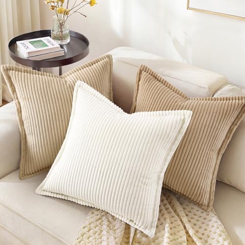 decorUhome Fall Corduroy Pure White Throw Pillow Covers 24x24 Set of 2 - Image 4
