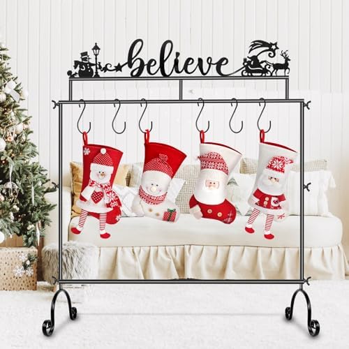 Christmas Stocking Holder Stand Hangers for Floor Metal Stocking Holder Freestanding Modern Christmas Stocking Holders with 7 Hooks Xmas Christmas Decorations by Mukum