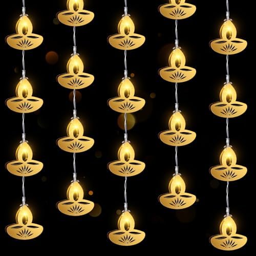 Riakrum 3 Pcs 6.56 ft Diwali String Lights Decorative Flame Shaped Lamps 10 LED Lights Window Wall Curtain Diwali Decorations for Home Bedroom Indian Wedding Party Christmas Indoor Outdoor by Riakrum