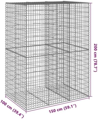 vidaXL Gabion Basket with Cover 59.1"x39.4"x78.7" Galvanized Iron - Image 3