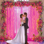 10x10ft Hot Pink Tulle Backdrop Curtain with Lights String for Parites, Sheer Backdrop Curtains for Wedding Baby Shower Birthday Party Photo Shoot Decorations - Image 2