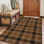 Brown and Black 4x6 Easy Jute Rug for Large Entryway - Neutral Dark Rug with Rubber Backing for Living Room, Checkered Decor for Entrance, Kitchen, Earthy & Coffee Rustic Accent by JTJ