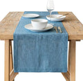 Over&Back 18x108 Washed 100% Linen Table Runner - Washable Table Runners for a Custom Home Decor Tablescape - Perfect for Coffee Table, Dinner Table, Living Room, and More - Blue by overback