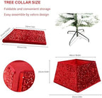 Red Christmas Tree Collars for Atificial Trees,24 Inch Sparkling Sequins Christmas Skirt, Base Cover,Holiday Home Decor Ring(Medium) - Image 5