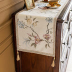 Floral Embroidered Table Runner 72" Non-Slip with Tassels, Ivory - Image 6